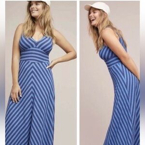 Anthropologie Maeve Bisevo blue Striped Maxi Dress, Size Medium
